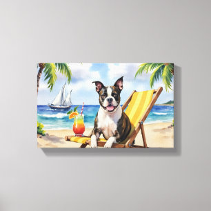 Toile Scène de plage avec un American Staffordshire Terr