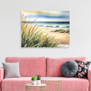 Toile Scène de plage et d'océan à l'aquarelle