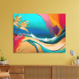 Toile Scène de plage tropicale abstraite vibrante