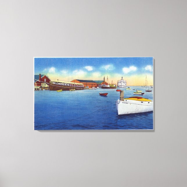 Toile Scène de quai montrant le bateau à skipper (Recto)