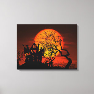 Toile Scène d'Halloween très Éffrayante avec Lune géante