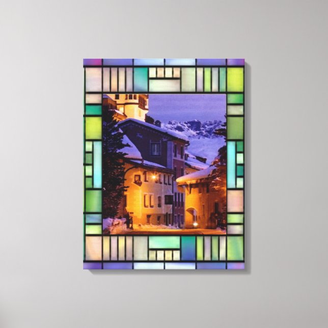 Toile Scène d'hiver dans la fenêtre en verre tendu (Recto)