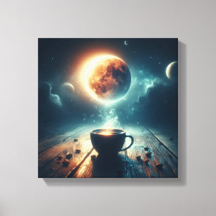 Toile Scène fantastique de lune flottante sur café