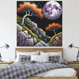 Toile Scène nocturne éthérée avec lune, arbres