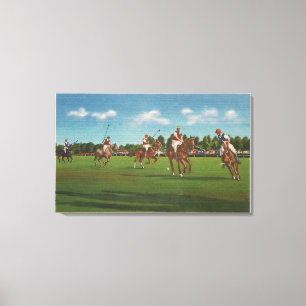 Toile Scène Polo avec joueurs et chevaux sur la pelouse