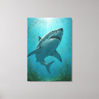 Toile Scène sous-marine de requin et de petits poissons