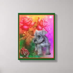 Toile Schnauzer Chiot Imaginaire Rose Chien Art