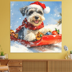 Toile Schnauzer en traîneau Laissez neige Noël