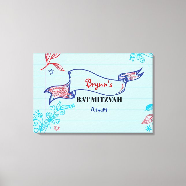Toile SCRIBBLES sur la carte d'accès Bat mitzvah NOTEPAP (Recto)