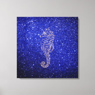Toile Sea Horse Ocean Life Rose Gold Cobalt Blue Parties
