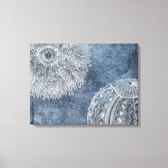 Toile Sea Urchin Aquarelle Océan Marine Bleu Blanc Poste (Recto)