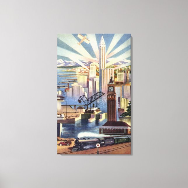 Toile Seattle, Washington - Vue du centre-ville (Recto)