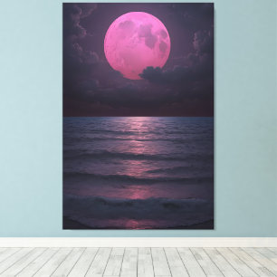 Toile Sérénade sous la Lune Rose — Une Nuit Océanique En