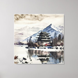 Toile Serene Mountain Pagoda (Winter) 