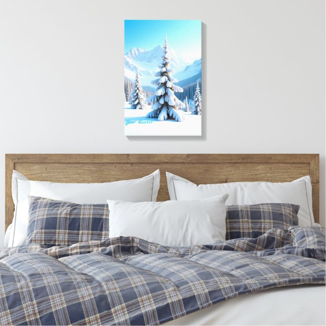 Toile Serene Snowy Mountain Landscape & Winter Pine Tree (Insitu(Chambre))