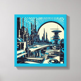 Toile SF Ville Futuriste Gravure sur Bois 3