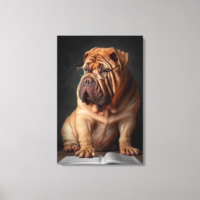 Toile Shar Pei Chien intelligent avec conception de livr (Recto)