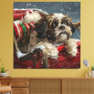 Toile Shih Tzu Chien Festif de Noël