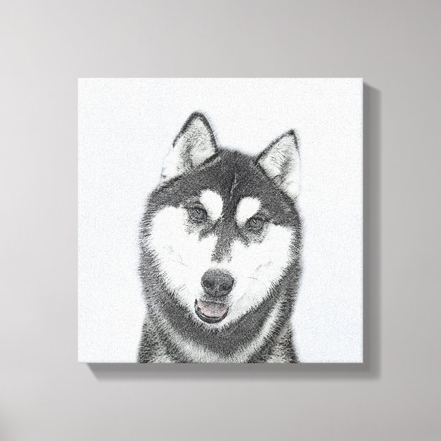 Toile Sibérie Husky (noir et blanc) Peinture Chien Art (Recto)