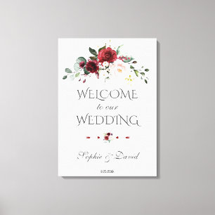 Toile SIGNE DE Mariage D'ACCUEIL Floral Burgundy Blush