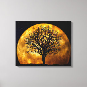 Toile Silhouette Arbre Sur Lune