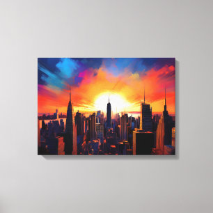 Toile Silhouette de Cityscape à Dusk