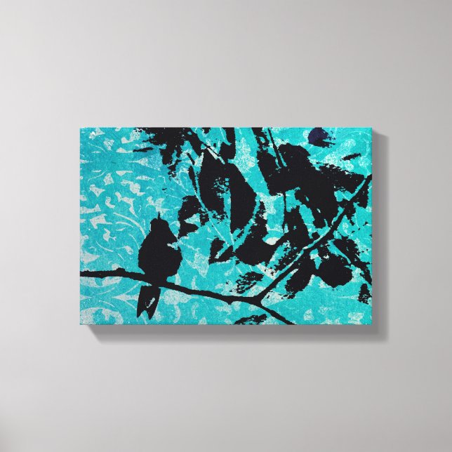 Toile Silhouette de colibri sur Arrière - plan Blue Grun (Recto)