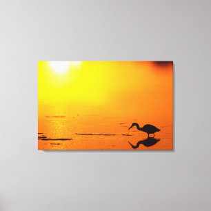 Toile Silhouette de héron au coucher du soleil, Floride