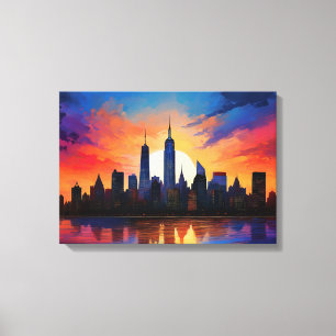 Toile Silhouette de paysage urbain au crépuscule