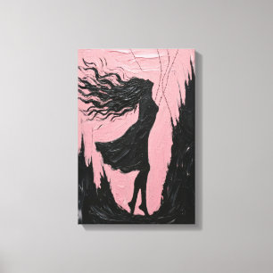 Toile Silhouette pivotante en noir sur rose