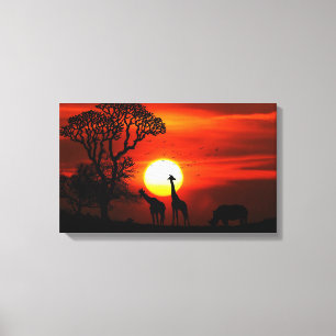Toile Silhouettes africaines d'animal de coucher du