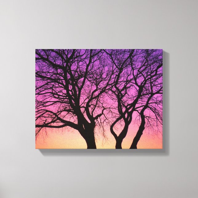 Toile Silhouettes d'arbre au coucher du soleil - Impress (Recto)