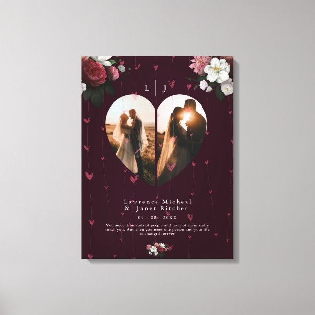 Toile Simple Bourgogne Custom Heart forme couples photos (Recto)