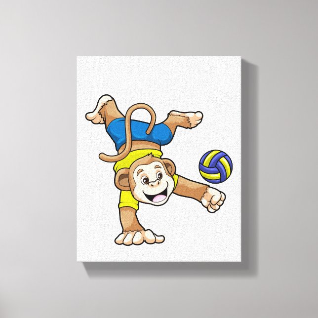 Toile Singe aux sports avec volleyball (Recto)