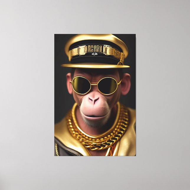 Toile Singe coolé avec chaîne d'or et lunettes de soleil (Recto)