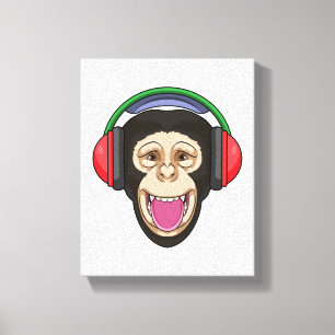 Toile Singe dans la musique avec casque