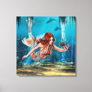 Toile Sirène aux Cheveux Rouges Art Fantastique Sous-Mar
