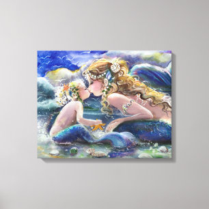 Toile Sirène et enfant de mère dans le bleu