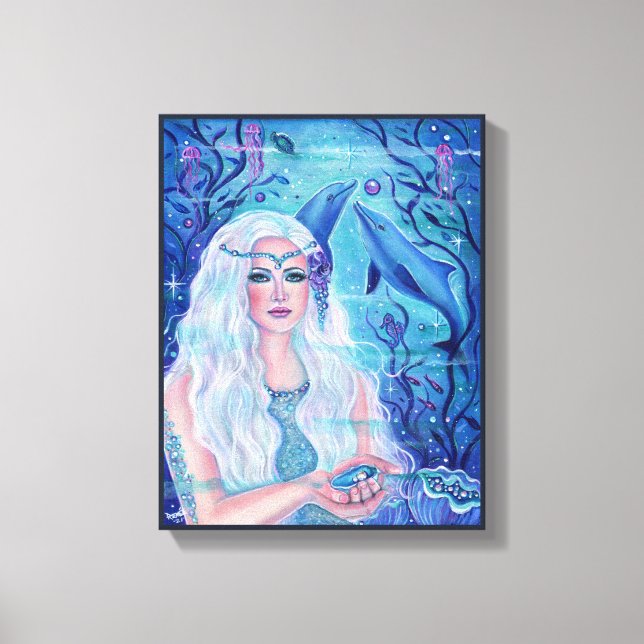 Toile Sirène perle avec dauphins par Renee L. Lavoie (Recto)
