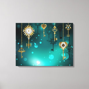 Toile Skeleton Keys on Green Background