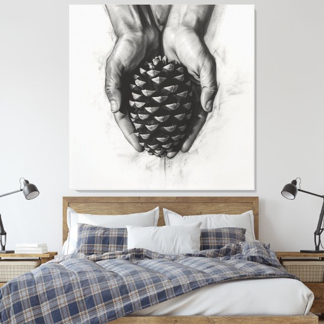 Toile Sketched Hands with Pinecone (Insitu(Chambre))