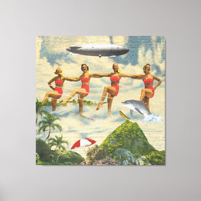 Toile Ski Nautique Filles Tropical Blimp Dolphin Collage (Recto)
