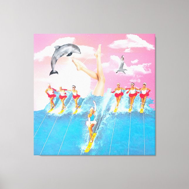 Toile Ski nautique jambes dauphin & Sky Retro Collage (Recto)