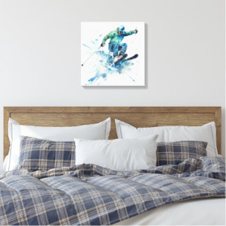 Toile Skier énergique en Blue Jacket - Ski passionnant