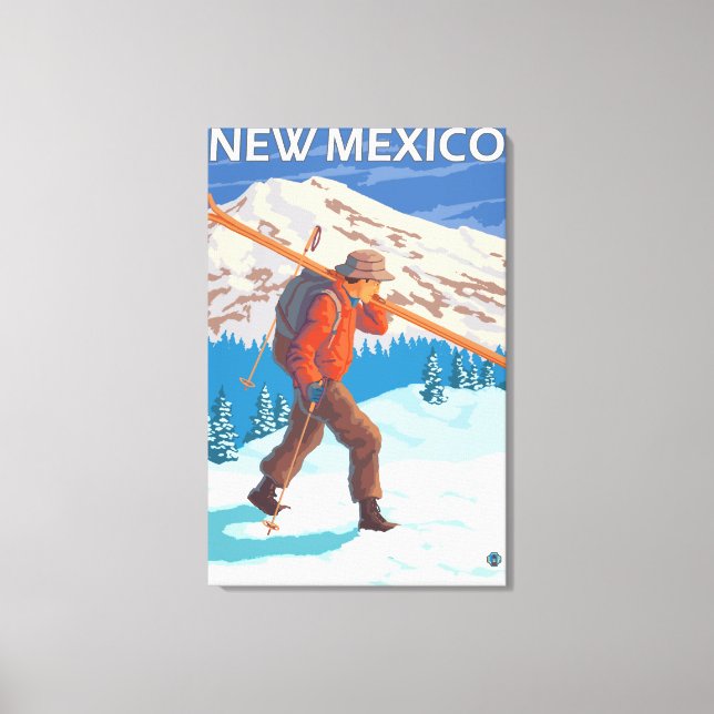 Toile Skier transportant des skisNouveau-Mexique (Recto)