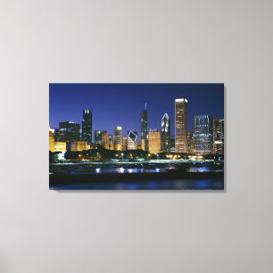 Toile Skyline du centre-ville de Chicago la nuit