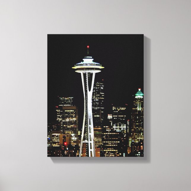 Toile Skyline Seattle la nuit, avec Space Needle. (Recto)