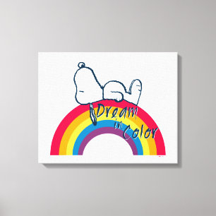 Toile Snoopy Rêver en couleur arc-en-ciel