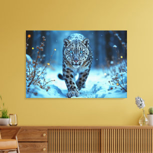 Toile Snow léopard hiver majestueux prédateur aux yeux b