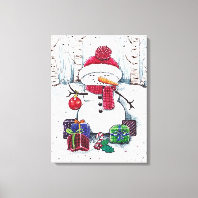 Toile Snowman Avec Cadeaux En Aquarelle (Recto)